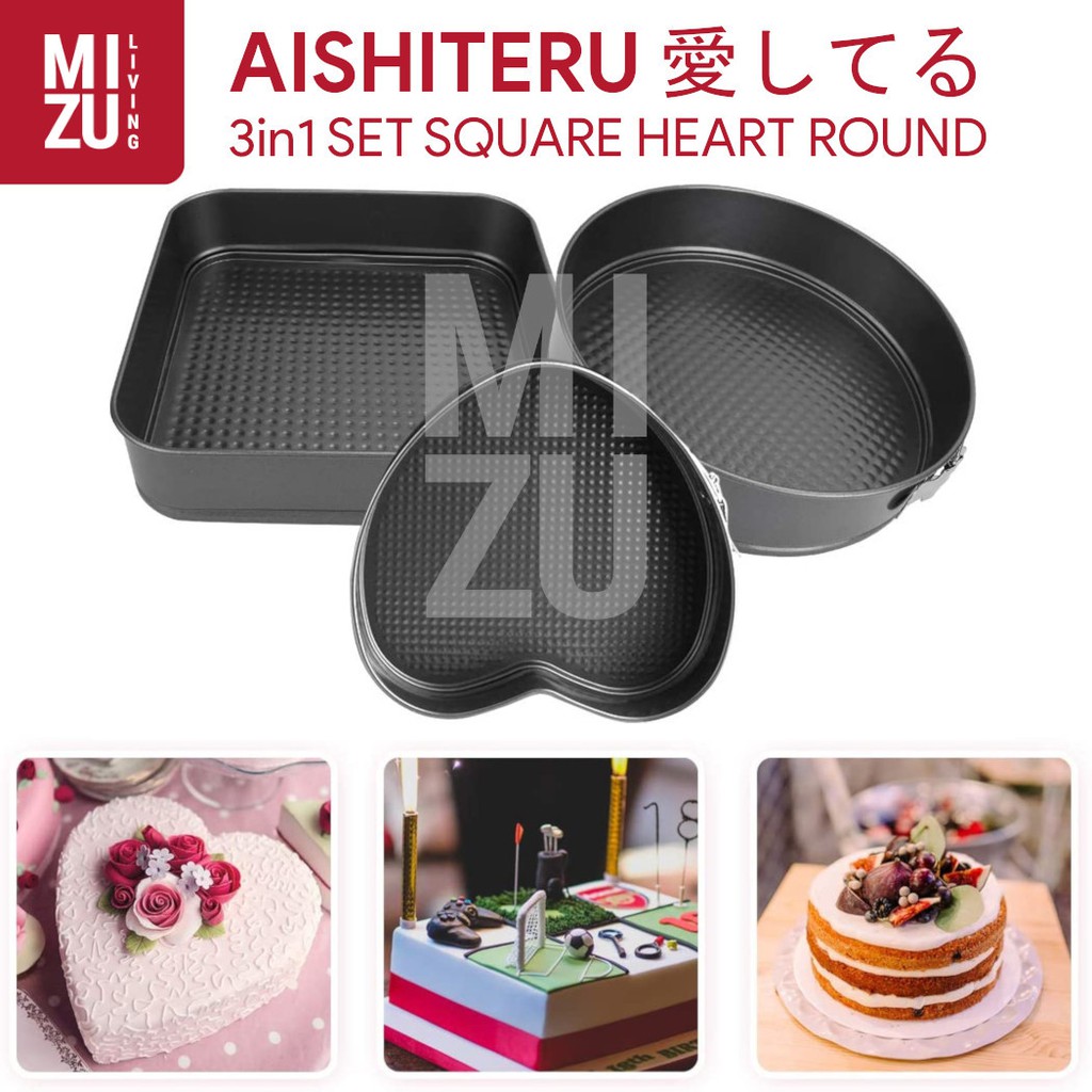 AISHIERU 3in1 SET Love Heart Cake Pan Non-Stick Spring Form Baking Pan