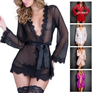 Ladies Sleepwear Plus size Sexy 3pcs/set See through Transparent Panties Lingerie Robe Pajamas Nightgown Ladies