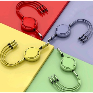 3 In 1 Liquid Silicone Telescopic Multipurpose USB Charge Cable For iPhone Type-c Android Phone Retractable