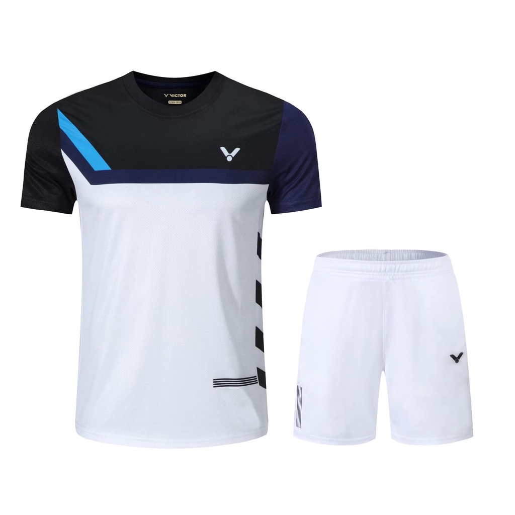ใหม่ Victory เสื้อยืดแขนสั้น พิมพ์ลายชัยชนะ สําหรับคู่รัก ใส่เล่นแบดมินตัน