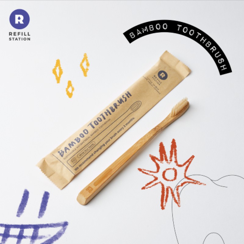Refill Station - แปรงสีฟันไม้ไผ่ ขนแปรงนุ่ม หัวแปรงเล็ก ย่อยสลายได้ 100% Bamboo toothbrush