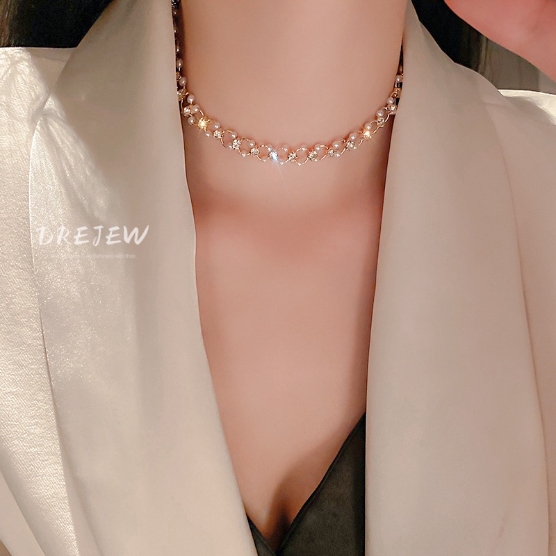 สร้อยคอชุบทองแท้ แฟชั่นเกาหลี เรียบง่าย ไม่ซ้ําใคร เพชร มุก สร้อยคออิทธิพล ดีไซน์หรูหรา สร้อยคอหญิง