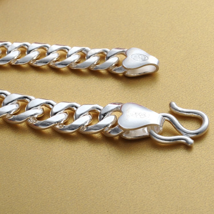 สร้อยข้อมือผู้ชายเงินแท้ S999 ของแท้แฟชั่นเกาหลีรุ่นห่วงโซ่แส้แข็งหนา 99 บริสุทธิ์เงินโซ่แบนเครื่องป