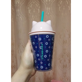 (พร้อมส่ง)*New*Starbucks Tumbler 12 oz  Cat Ears Lid Polka Dot Cold Cup Bag Thailand