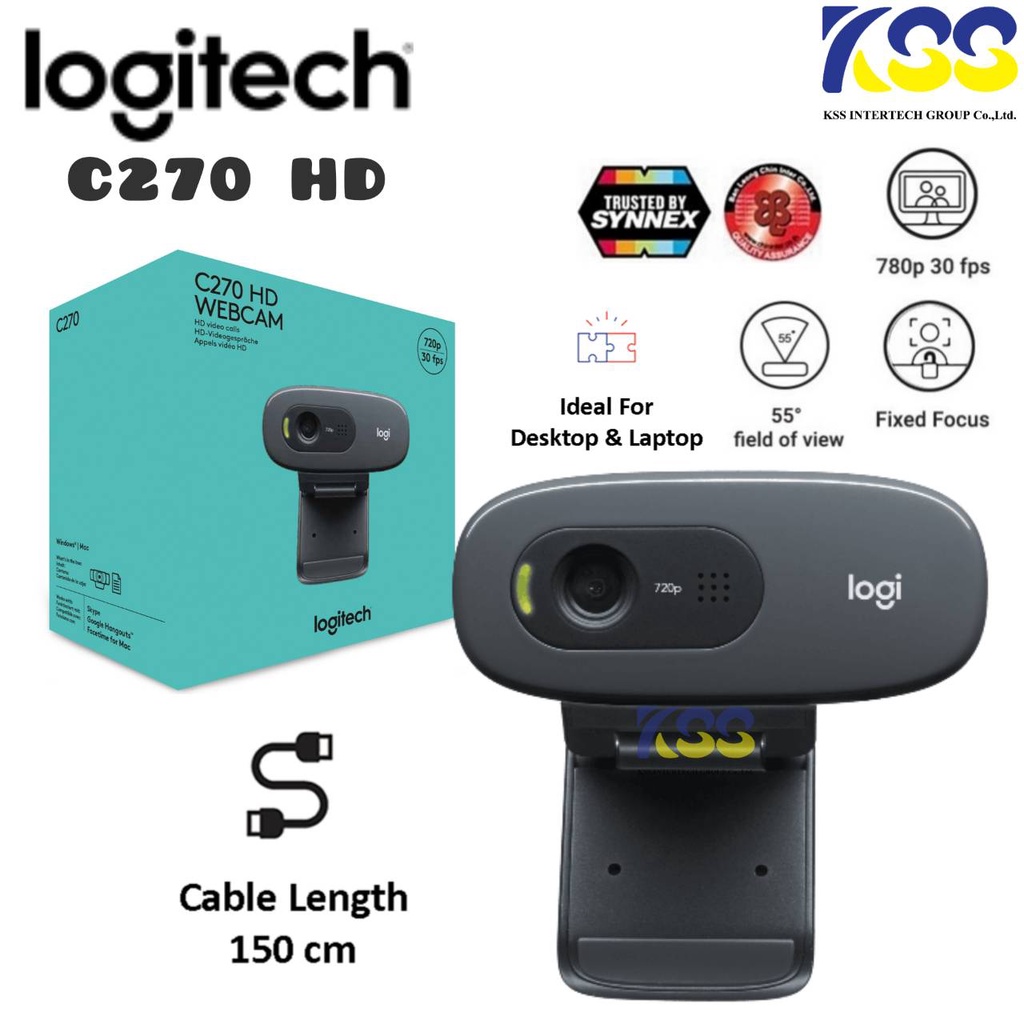 💥ส่งชัวร์ส่งไว🚀Logitech Webcam C270 กล้องเวปแคมสนทนาผ่านทางวิดีโอ HD 720p แบบ Plug and Play ประกันศูนย์2ปี