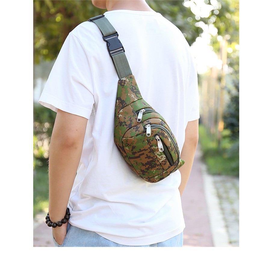 (w36)กระเป๋าคาดอกคาดเอว ซิปเยอะ หนา ลายพลางดิจิตอล vgetbag