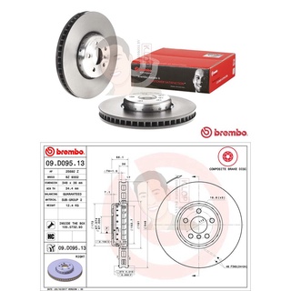 09 D095 13 จานเบรค ล้อ F-R (ยี่ห้อ BREMBO) รุ่น HC BMW G30 G32 G11 G01 G02 Right ปี2017-&gt;