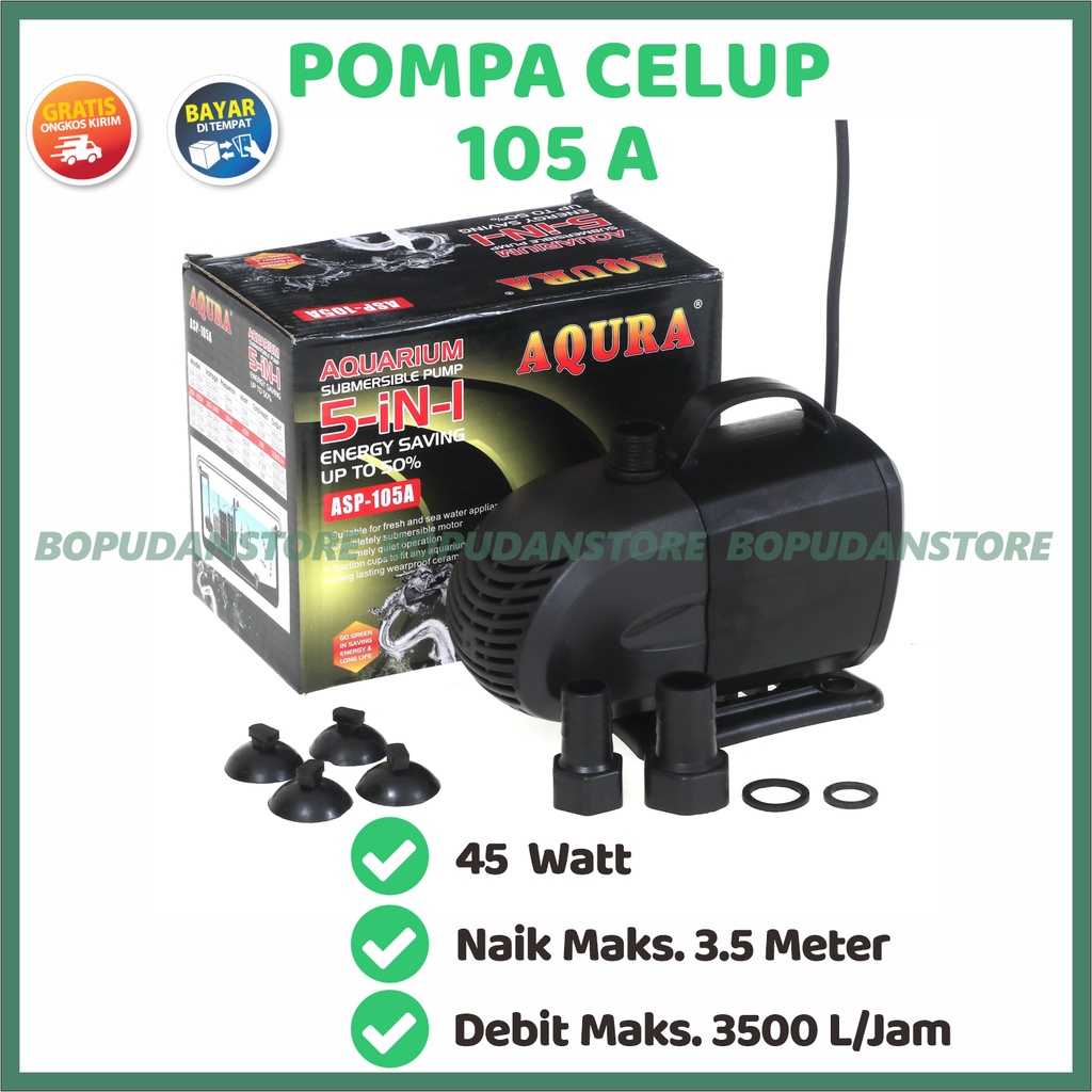 ปั๊มน้ําปั๊มจุ่มสําหรับบ่อปลา Hydroponic Aquarium Aquascape Aquarium AQURA ASP 105 45 วัตต์