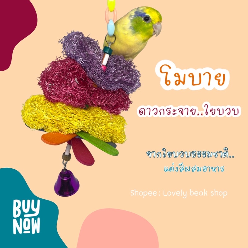 ของเล่นนก โมบายดาวกระจาย..ใยบวบ ทำจากใยบวบธรรมชาติ ย้อมสีผสมอาหาร ของเล่นนกแก้วขนาดเล็ก ของตกแต่งกรงนก นกแก้ว ฟอพัส
