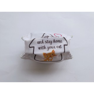 ลาย อยู่บ้านกับแมวของฉัน  มัสลิน 3 ชั้น ป้องกันฝุ่น ป้องกันละออง / Stay Home with My Cat Wash Hand Fashion Mask Fabric