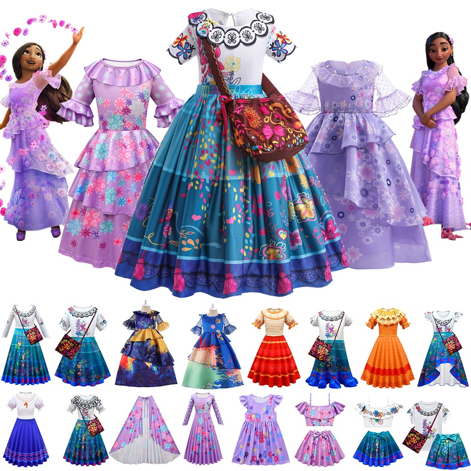 Socute Encanto Princess Party Dress สําหรับสาว Mirabel Mirabe Isabella Madrigal เครื่องแต่งกายเด็กวั