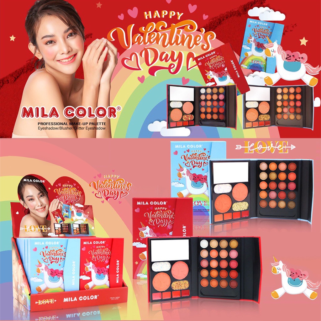 MC5034 พาเลทแต่งตากระเป๋า รูปปกยูนิคอนร์ MILA COLOR​ Eyeshadow อายแชโดว์​ บ​ลัช​ออน​ ลิปสติก​
