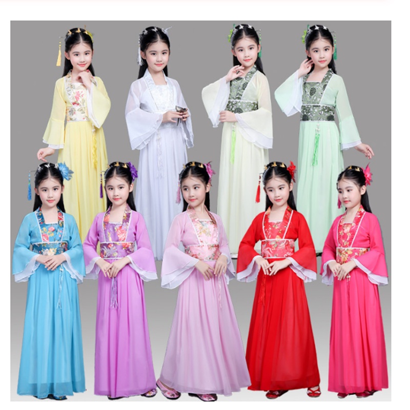Chinese Traditional Hanfu Dress Child Clothes Folk Dance Girl Old Chinese Opera Tang Dynasty Han Ming Costume Tangsuit F