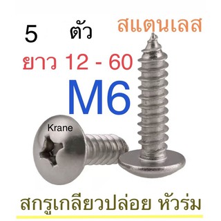 สกรูเกลียวปล่อย สแตนเลส หัวร่ม T+ M6 ยาว 12 - 60