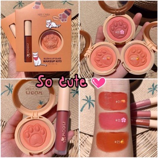 NEE CARA Makeup Kit Blush&amp;Lip Glaze เซ็ทลิป+ปัดแก้ม แมวเหมียว