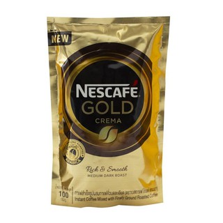 Nescafe Gold Crema instant coffee mixed with roasted and ground coffee, 100 grams in a bag.