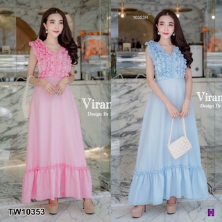 👗Pfashion [ส่งไว!!🚛] P10353 เดรสยาวแต่งระบายช่วงอก Long dress with ruffle detail on the chest