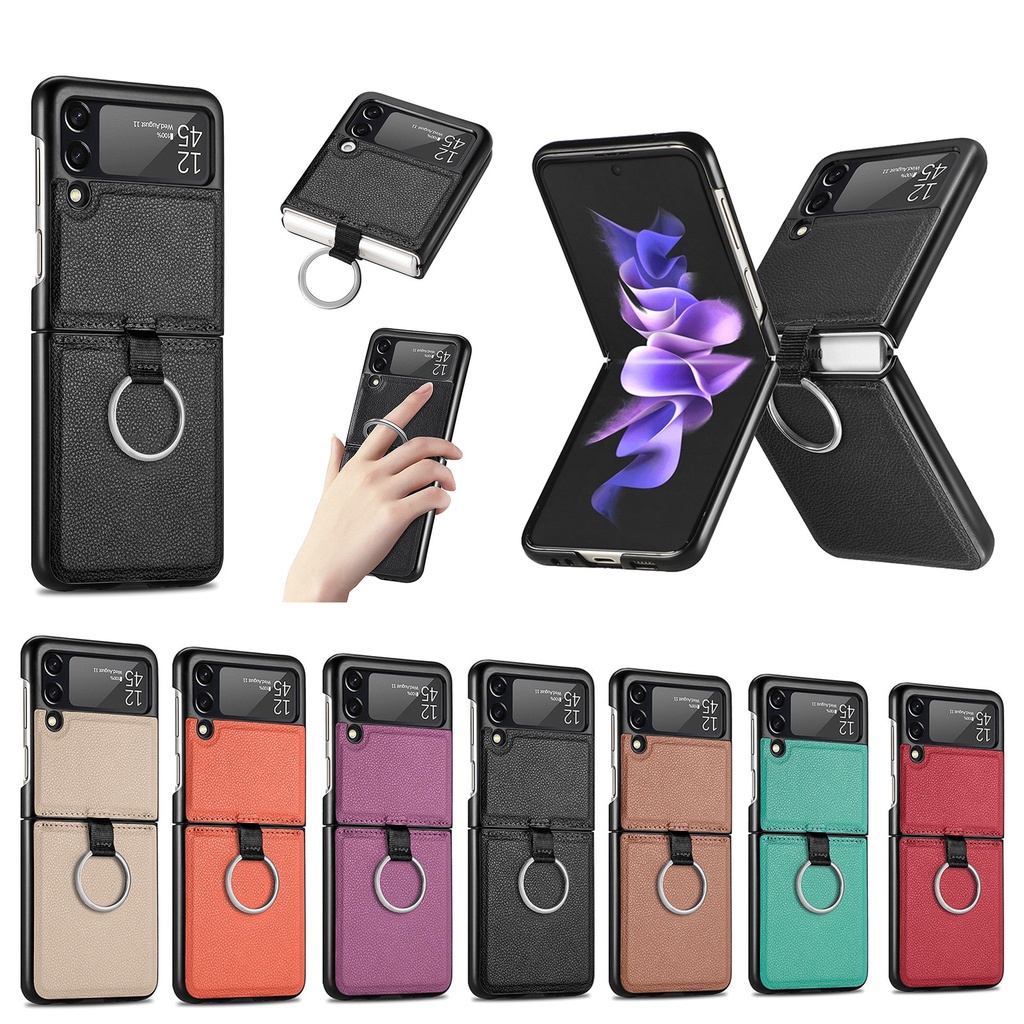 Fashion Litchi Grain Ring Case for Samsung Galaxy Z Flip3 Flip4 Flip 3 4 5G Cover Anti-fall luxury leather Phone Cases for Flip3 With Ring Casing #8