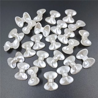 จี้ลูกปัดไข่มุกเทียม ABS ประดับโบว์ สีขาว สําหรับทําเครื่องประดับ ต่างหู DIY 20 ชิ้น