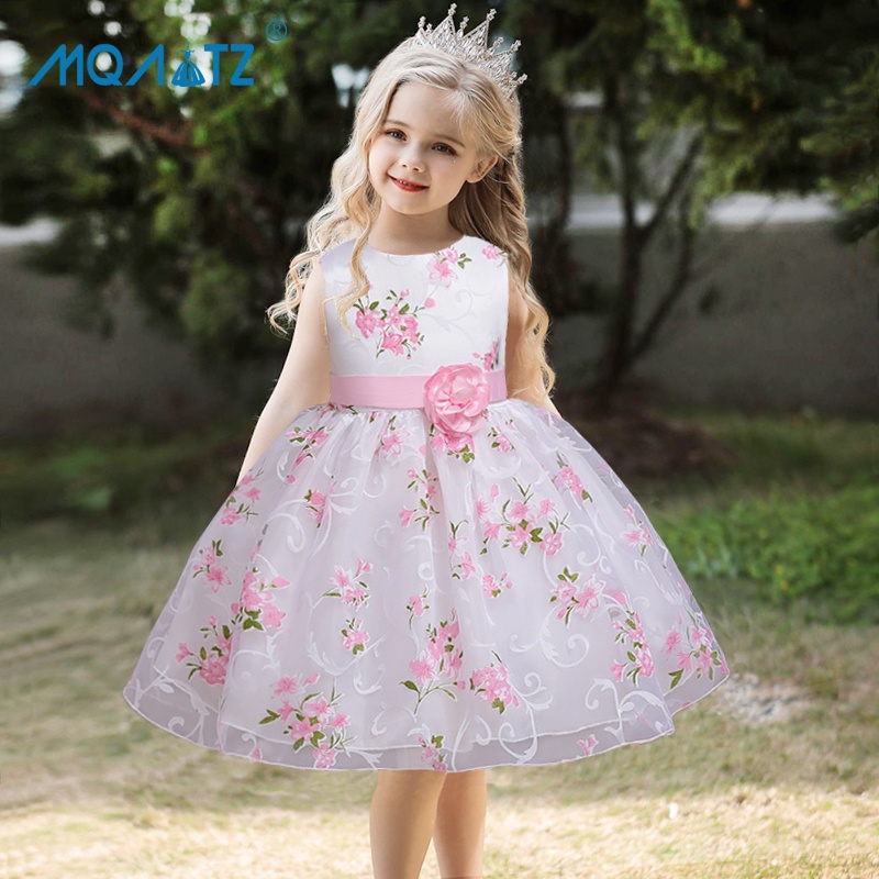 Mqatz ฤดูร ้ อนดอกไม ้ สีชมพูชุดเจ ้ าหญิงสาวเสื ้ อผ ้ าลูกไม ้ งานแต ่ งงานสาวชุดแต ่ งงานวันเกิด 3-10 ปี L1851
