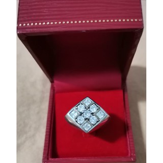 แหวนเงินแท้​ตอก925 แหวนWhite Sapphire Cz รวม9เม็ด​ สไตล์​ผู้ชาย​ไซส์​57