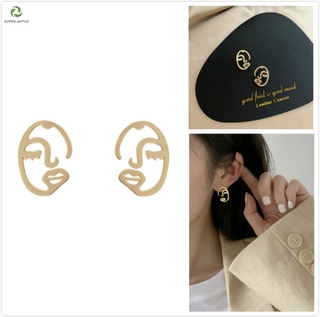 【Aotuo】New Korean Simple S925 Abstract Line Face Earrings Women Personality All-Match Ear Studs Ins