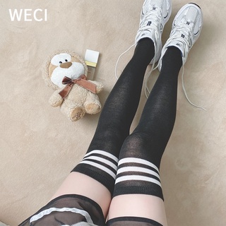 【พร้อมส่ง】Weci ถุงเท้ายาวเลกกิ้งผ้าฝ้ายลายอนิเมะสีดําน่ารักสําหรับสตรี