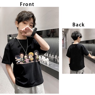 พร้อมส่ง เสื้อยืดแขนสั้น ผ้าฝ้าย 100% พิมพ์ลายดาบพิฆาตอสูร สีดํา ระบายอากาศ สําหรับเด็กผู้ชาย และเด็กผู้หญิง