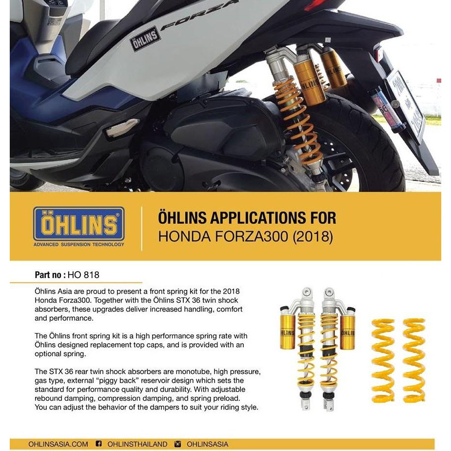 OHLINS โช๊คหลัง สำหรับ Honda Forza300 - 2018 (HO818)