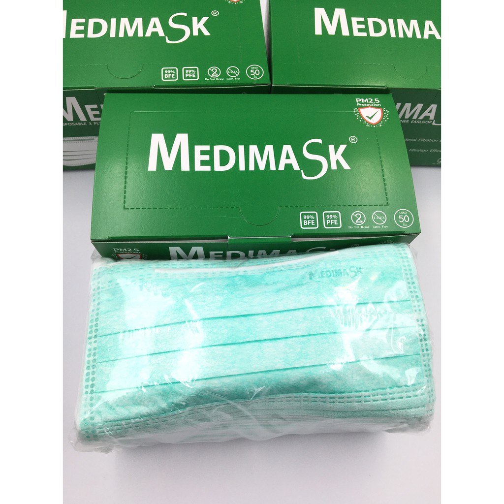 Medimask หน้ากากอนามัยเมดิแมส Medimask Carbon แมสคาร์บอน แมสผู้ใหญ่ มีปั๊ม 1 กล่อง 50 ชิ้น