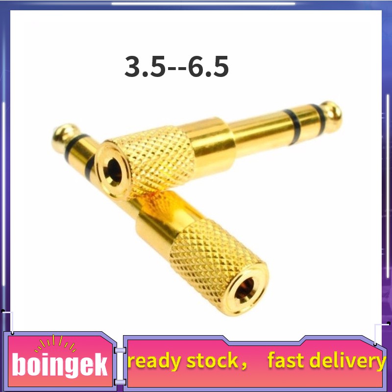 Boingek 3.5 มม. แจ็คเสียบหูฟังสเตอริโอตัวผู้ถึง 6.5 มม. ตัวเมียสีทองเป็นพิเศษ