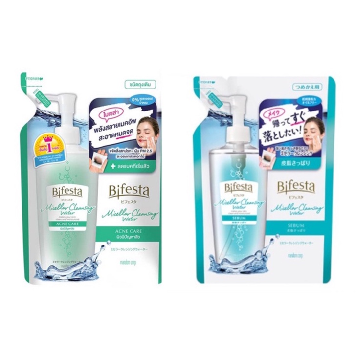 Bifesta Micellar Cleansing Water Refill บิเฟสต้า ขนาด 360 ml สูตร สีเขียว Acne Care 16225 / สีฟ้า Se