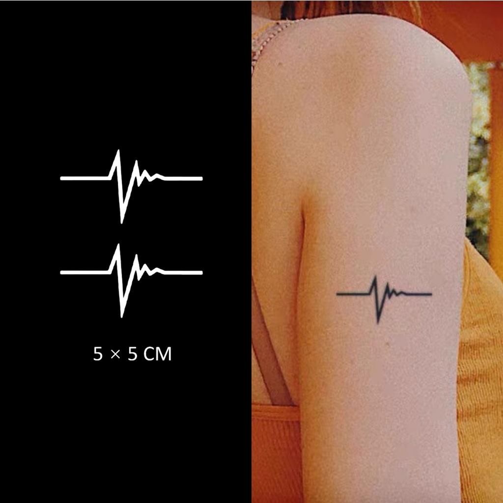 Mars Tattoo เมจิกติดทนนาน 2 สัปดาห์ รอยสักกึ่งถาวร สติ๊กเกอร์รอยสักชั่วคราว Heart Beat Electrocardiogram MNF064