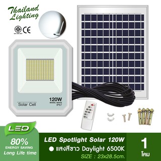 สปอตไลท์โซล่าเซลล์ 120W LED Spotlight Solar Cell แสงสีขาว Daylight 6500K Thailand Lighting โซล่าเซลล์ สปอร์ตไลท์ led