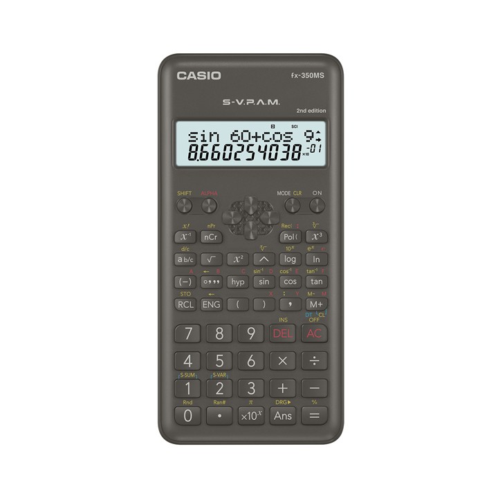 Casio Calculator เครื่องคิดเลข  คาสิโอ รุ่น  FX-350MS-2 สำหรับนักเรียน นักศึกษาที่ใช้งานเบื้องต้น 10+2 หลัก สีดำ