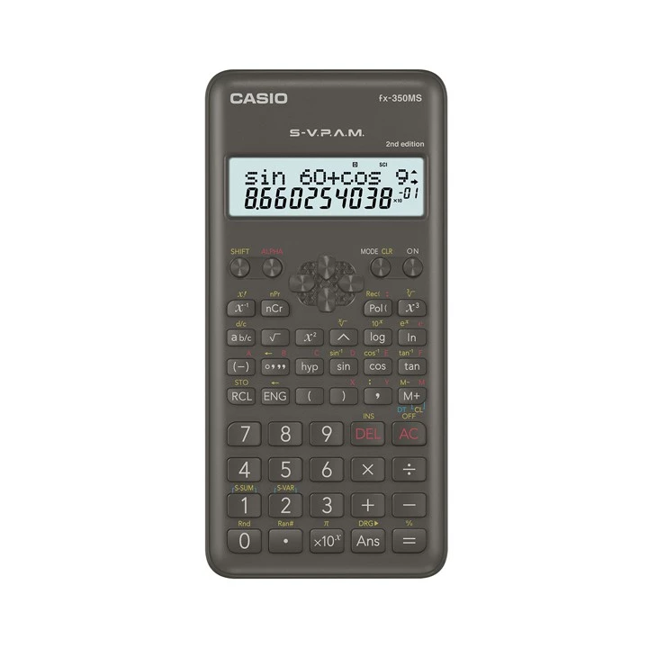 Casio Calculator เครื่องคิดเลข คาสิโอ รุ่น FX-350MS-2 สำหรับนักเรียน นักศึกษาที่ใช้งานเบื้องต้น 10+2 หลัก สีดำ