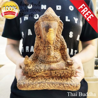 พระพิฆเนศ ปาง พระรีนาโมจัน คณปติ ปางแก้กรรม และขจัดหนี้สิน เนื้อศิลาโบราณปิดทองเก่าผสมมวลสาร108 หน้าตัก 5.5นิ้ว ฐานกว้าง
