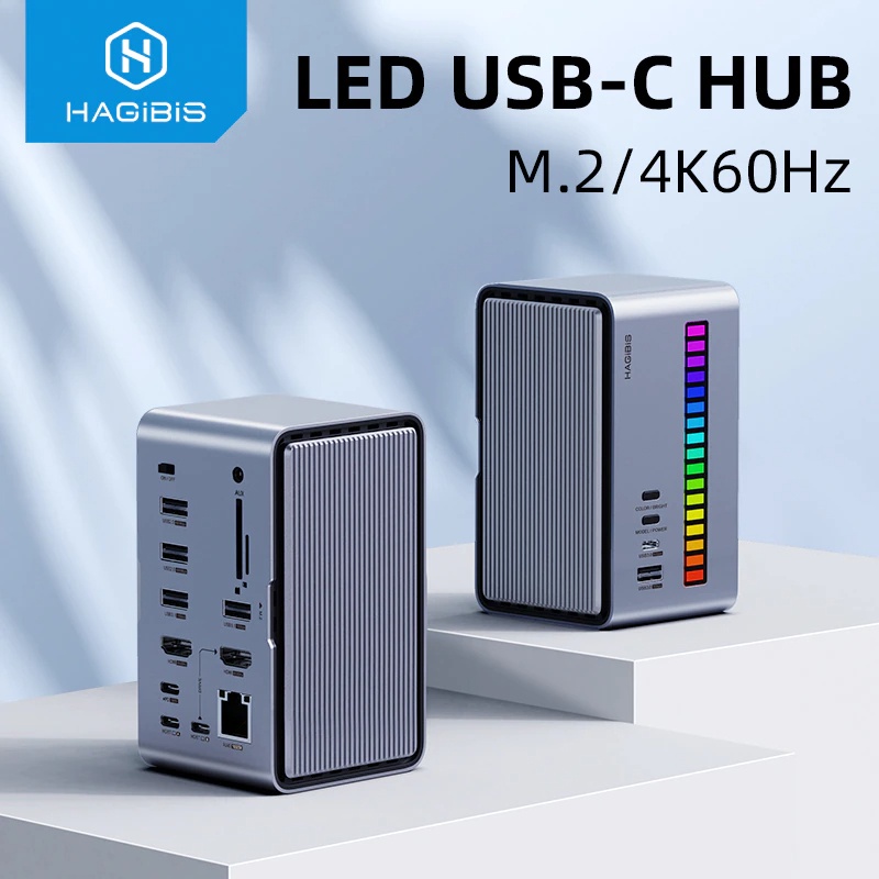 Hagibis USB C Tower Hub U100-Pro Type-C Adapter with HDMI, M.2 SSD Enclosure, 100W Power Delivery, U