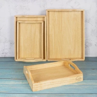 MINIWOOD ถาดเสิร์ฟ หูจับโค้ง ถาดไม้ Wooden Tray ไม้ยางพารา
