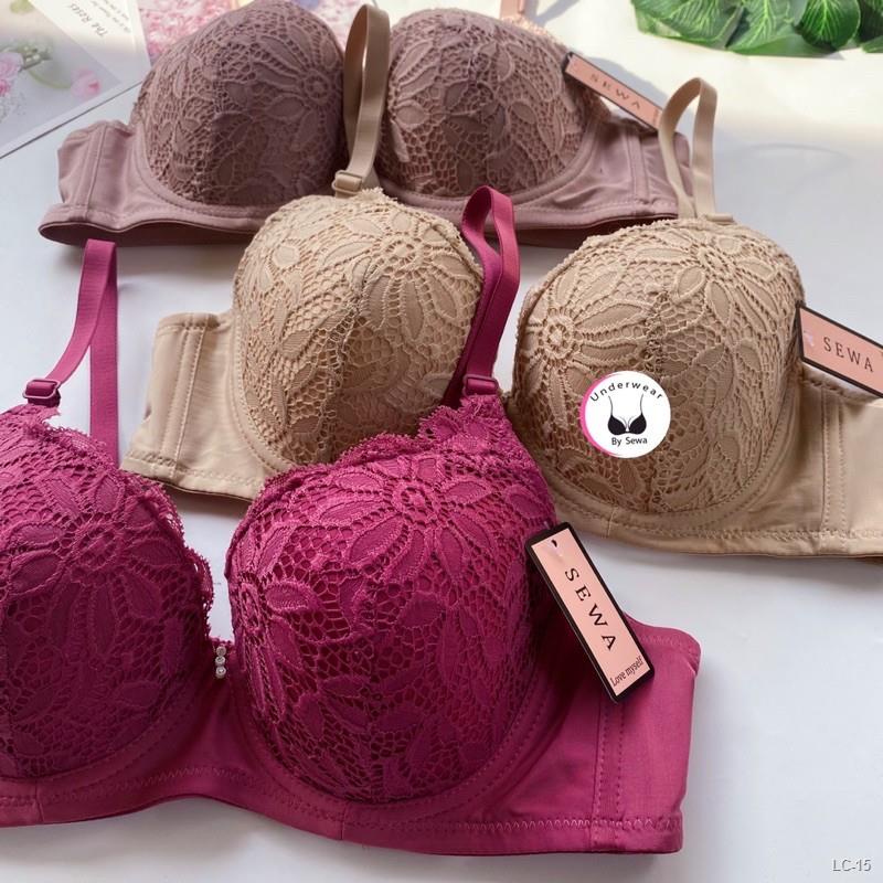 ▧✒◑เสื้อในลูกไม้ไซร้ใหญ่คัพBมีโครงฟองบางลูกไม้เต็มเต้า(678)