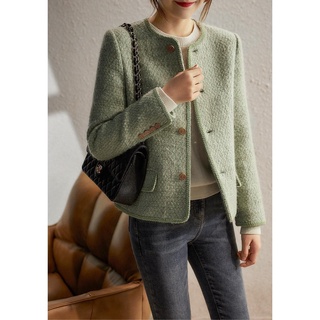 เสื้อแจ็คเก็ต เสื้อโค้ตผ้าขนสัตว์สำหรับผู้หญิง Woven tweed coat jacket womens autumn and winter