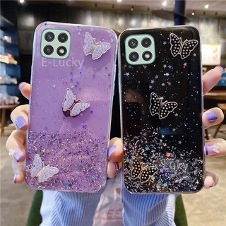 เคสโทรศัพท์ Samsung Galaxy A22 5G A52s M32 A32 4G A52 A72 A12 A42 A02 M62 M12 M02 2021 Casing Solid Glitter Diamond Butterfly Luxury Transparent Star Bling Case SamsungA22 GalaxyA22