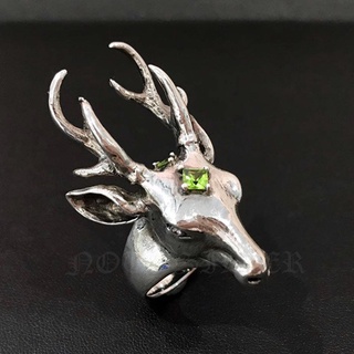 แหวนเงินแท้ หัวกวางฝังพลอยสีเขียวเพอริดอท Sterling Silver NSRG1543