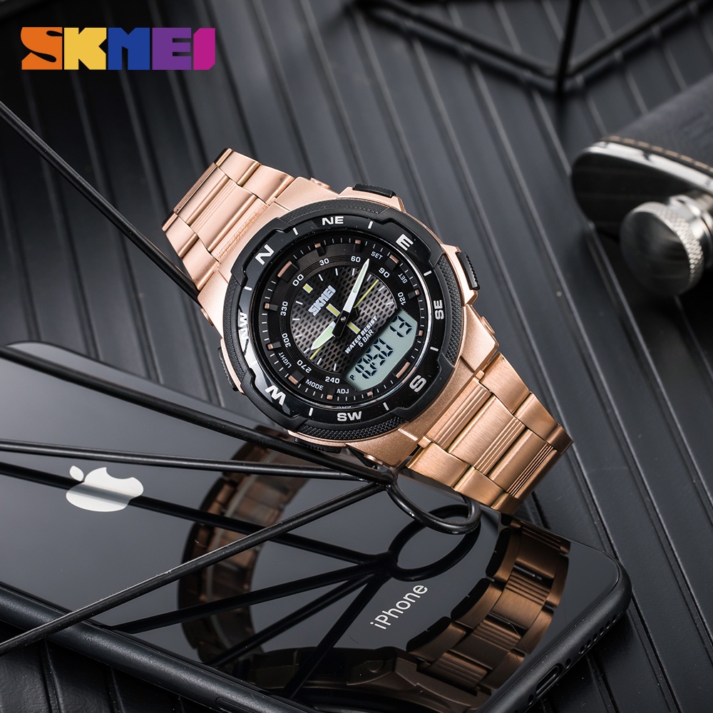 SKMEI นาฬิกาข้อมือ สแตนเลส จอแสดงผลเเบบคู่ กันน้ำ สำหรับผู้ชาย ราคา ถูกที่สุด ดีลบีเคเค แกลเลอรีภาพที่ 3