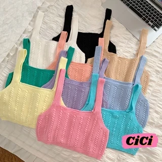 ส่งทันที Cici(NO. 44125) เสื้อครอปTOPไหมพรมสายเดี่ยวทอลาย สีสันสดใสแมทกับกางเกง กระโปรงได้สุด น่ารักเป็นsocuteมากๆ
