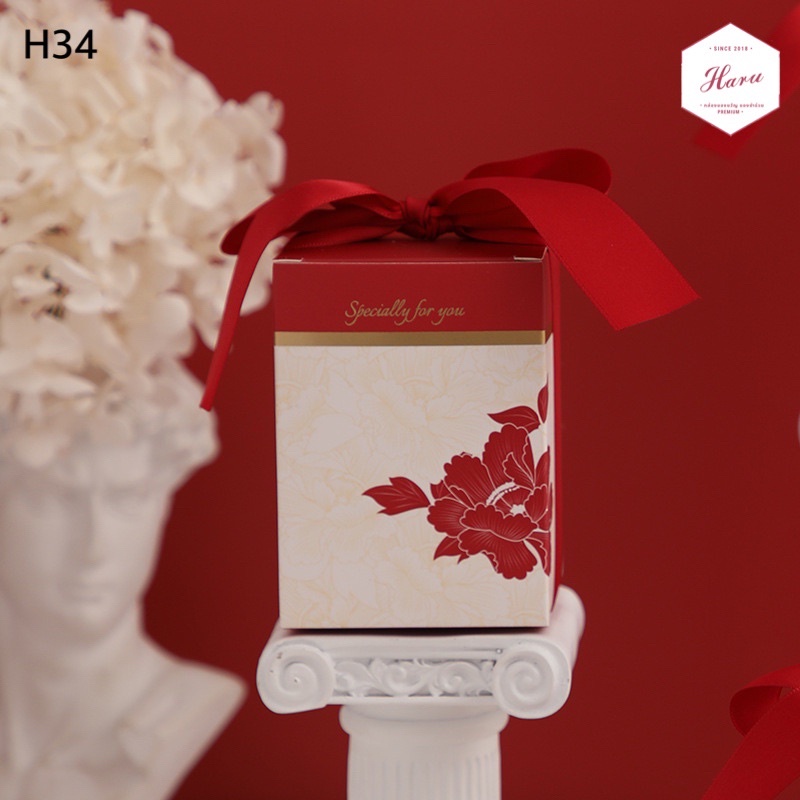 H34 กล่องของขวัญ กล่องขนม กล่องพร้อมโบว์ลายดอกไม้ - รูปที่ 2