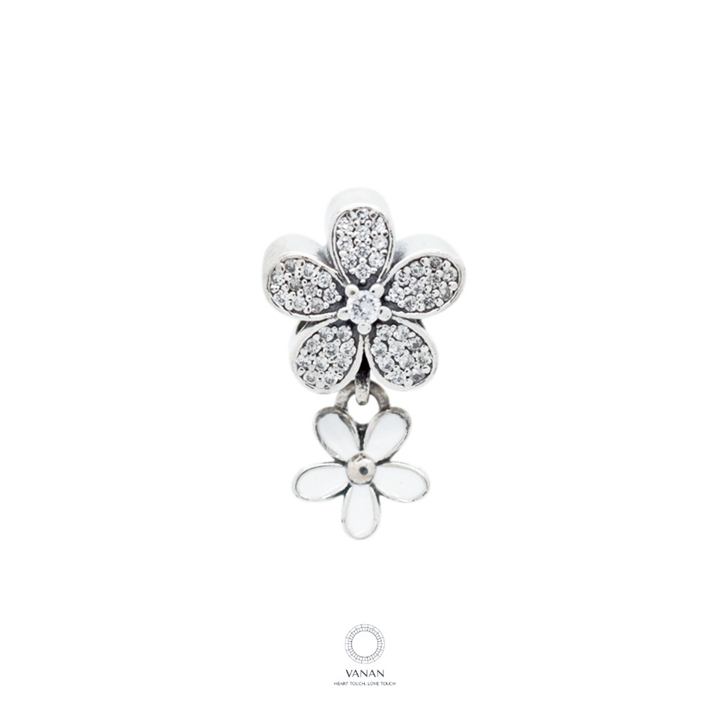 VANAN 925 Dazzling Daisy Duo, White Enamel & Clear CZ