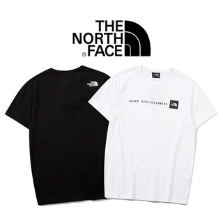 The NORTH FACECasual เสื้อยืดลําลอง ผ้าฝ้าย แขนสั้น พิมพ์ลาย ทรงหลวม สีขาว สําหรับเล่นกีฬา