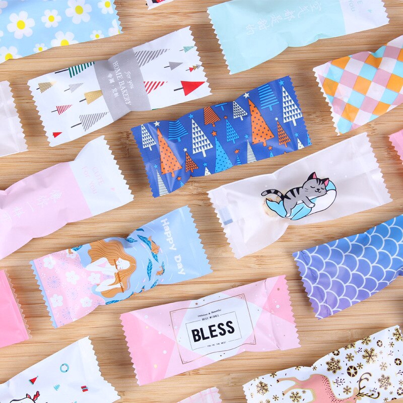 100 ชิ้น/ล็อตการ์ตูน DIY Handmade Nougat Candy บรรจุภัณฑ์นม Candy Taffy Wrapper แพคเกจอาหาร Xmas Min
