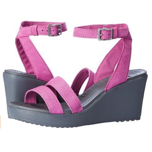 crocs Women's Leigh Wedge Sandal สี Wild Orchid/Charcoal ใหม่ แท้
